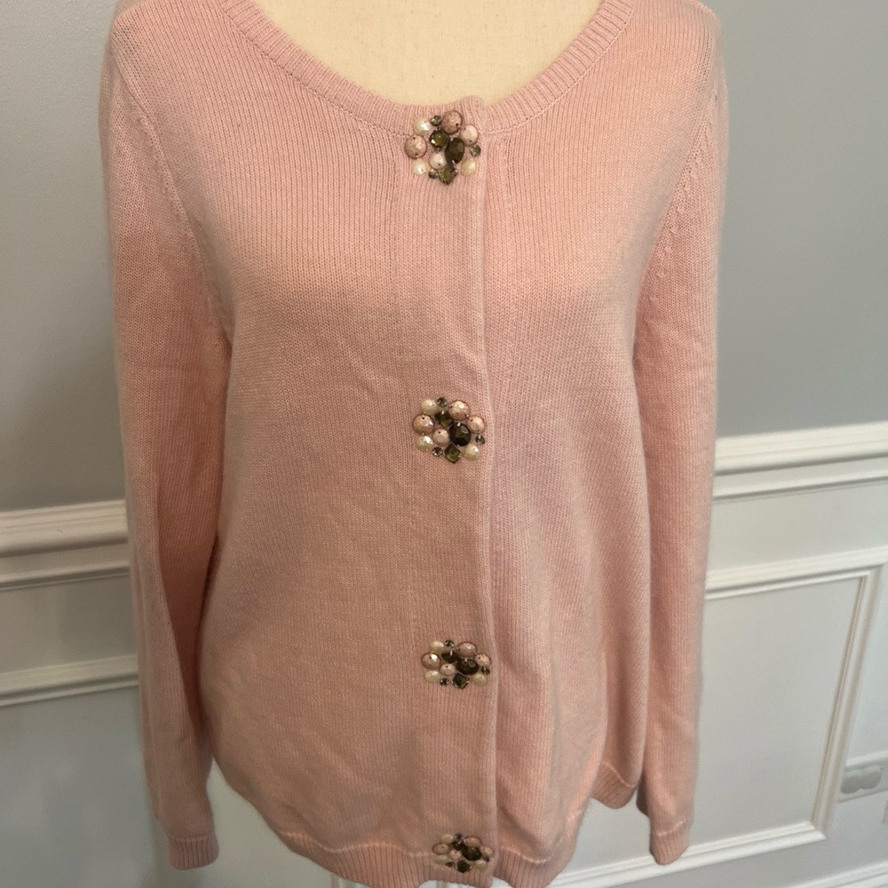 Christopher & Banks Women's Pink Long Sleeve Cardigan Sweater Button Front Large